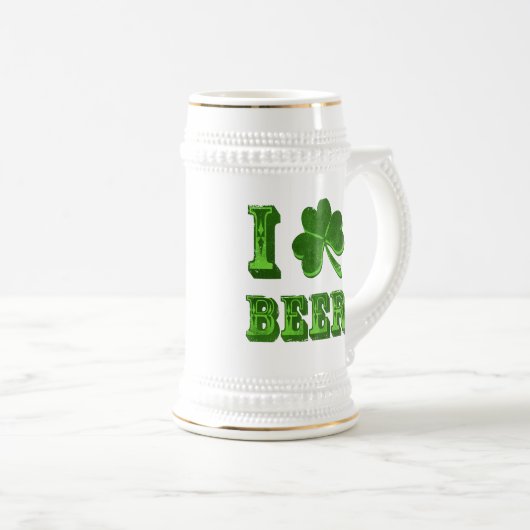 I Love Beer Shamrock St. Patrick Day stein Bierpul (Voorkant rechts)