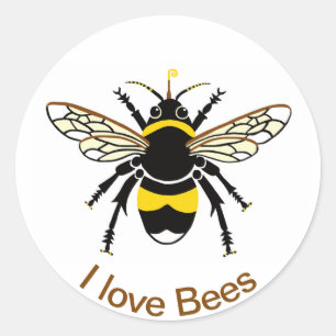 I love BEES- Geel & zwart- Natuur - Wildlife Ronde Sticker