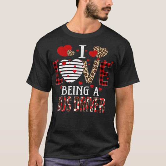 I Love Being A Bus Driver Red Plaid Hearts Valenti T-shirt (Voorkant)