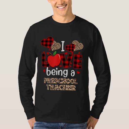 I Love Being A Preschool Teacher Red Plaid Valenti T-shirt (Voorkant)