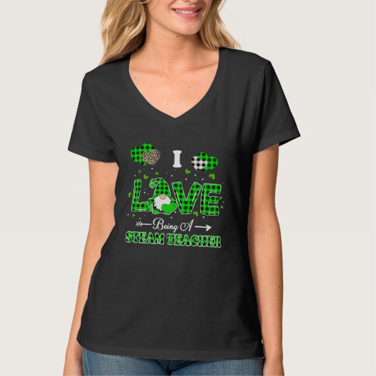 I Love Being STEAM Teacher Gnome Leopard Patricks T-shirt (Voorkant)