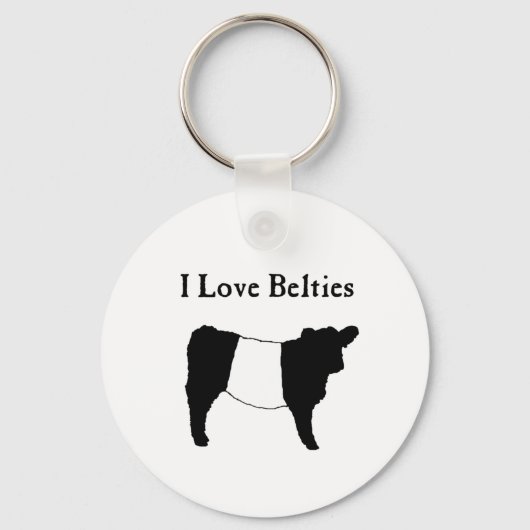 I Love Belties - Black White Belted Galloway Koeie Sleutelhanger (Voorkant)