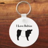 I Love Belties - Black White Belted Galloway Koeie Sleutelhanger (Voorkant)
