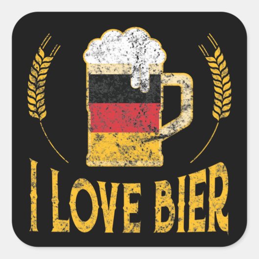 I Love Bier German Flag Beer Lover Oktoberfest Vierkante Sticker (Voorkant)