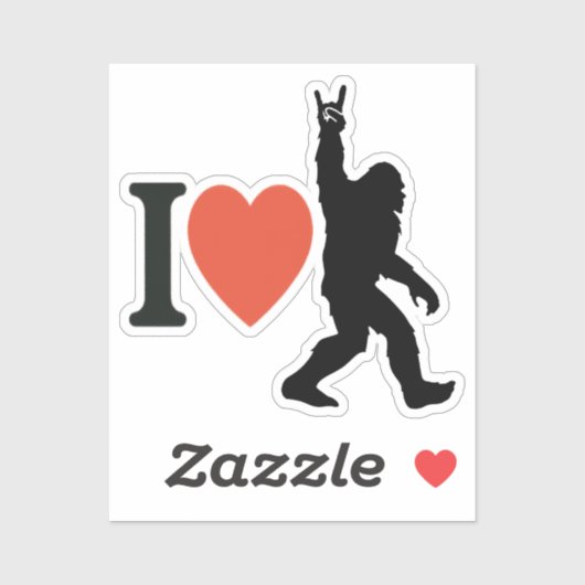 I Love Bigfoot Rock On Sticker (Vel)