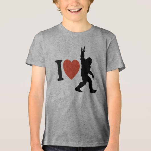 I Love Bigfoot Rock On Tri-Blend Shirt (Voorkant)