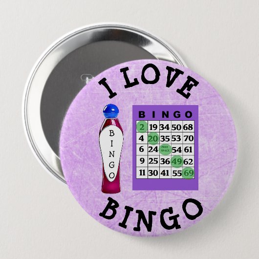 I Love BINGO Paarse Kaart Button (Voorkant /achterkant)