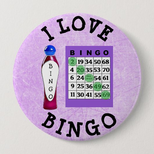 I Love BINGO Paarse Kaart Button (Voorkant)