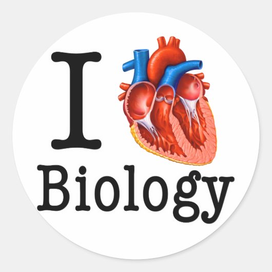I Love Biology Ronde Sticker (Voorkant)