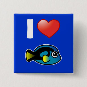 I Love Blue Tang Vierkante Button 5,1 Cm