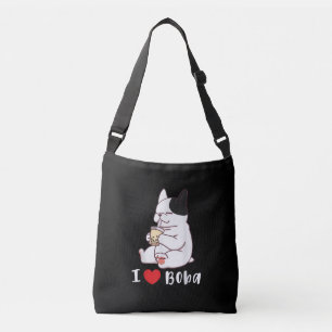 I Love Boba Bubble Tea Dog Cut French Bulldog Gift Crossbody Tas