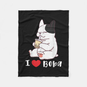 I Love Boba Bubble Tea Dog Cut French Bulldog Gift Fleece Deken