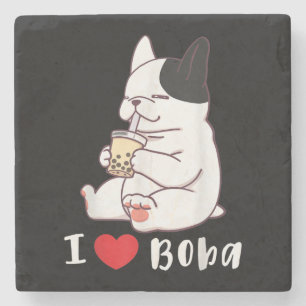 I Love Boba Bubble Tea Dog Cut French Bulldog Gift Stenen Onderzetter