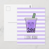 I Love Boba Kawaii Bubble Tea Taro Ube Paars Briefkaart (Voorkant / Achterkant)