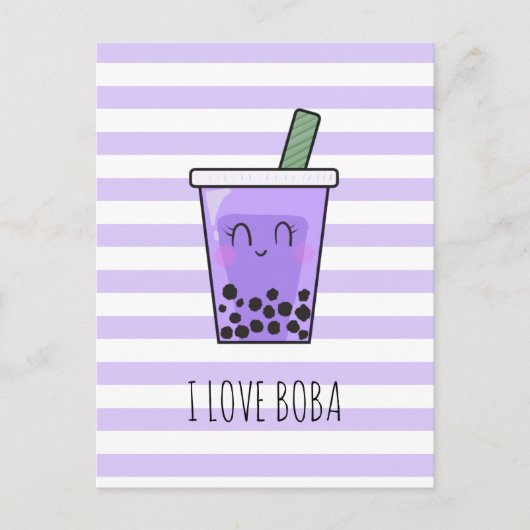 I Love Boba Kawaii Bubble Tea Taro Ube Paars Briefkaart (Voorkant)