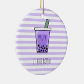 I Love Boba Kawaii Bubble Tea Taro Ube Paars Keramisch Ornament (Rechts)