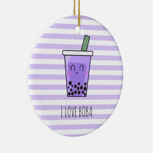 I Love Boba Kawaii Bubble Tea Taro Ube Paars Keramisch Ornament (Rechts)