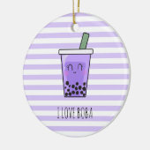 I Love Boba Kawaii Bubble Tea Taro Ube Paars Keramisch Ornament (Links)