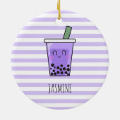 I Love Boba Kawaii Bubble Tea Taro Ube Paars Keramisch Ornament (Achterkant)