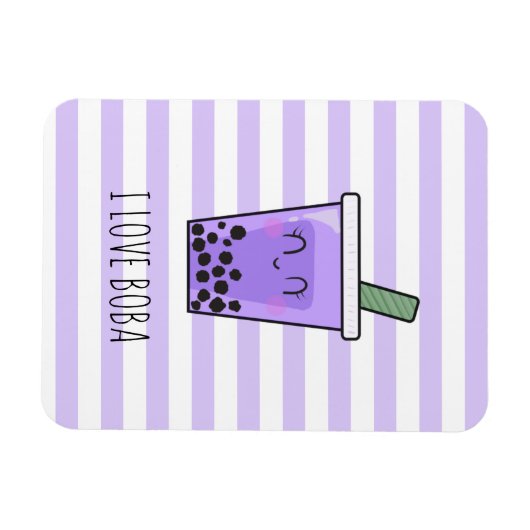I Love Boba Kawaii Bubble Tea Taro Ube Paars Magneet (Horizontaal)
