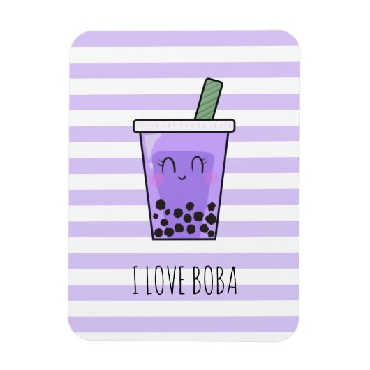 I Love Boba Kawaii Bubble Tea Taro Ube Paars Magneet (Verticaal)