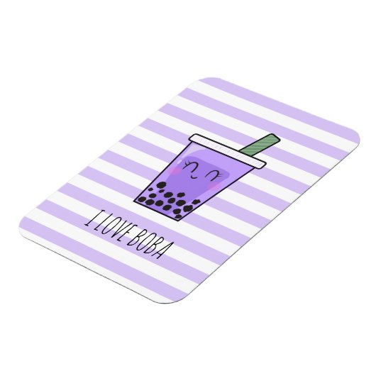 I Love Boba Kawaii Bubble Tea Taro Ube Paars Magneet (Linkerzijde)