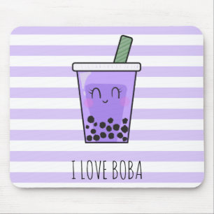 I Love Boba Kawaii Bubble Tea Taro Ube Paars Muismat