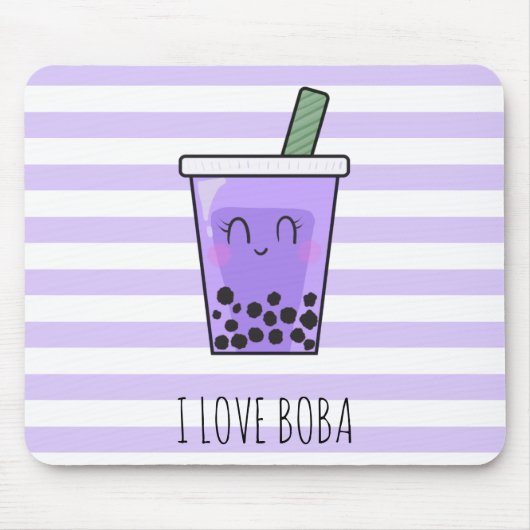 I Love Boba Kawaii Bubble Tea Taro Ube Paars Muismat (Voorkant)