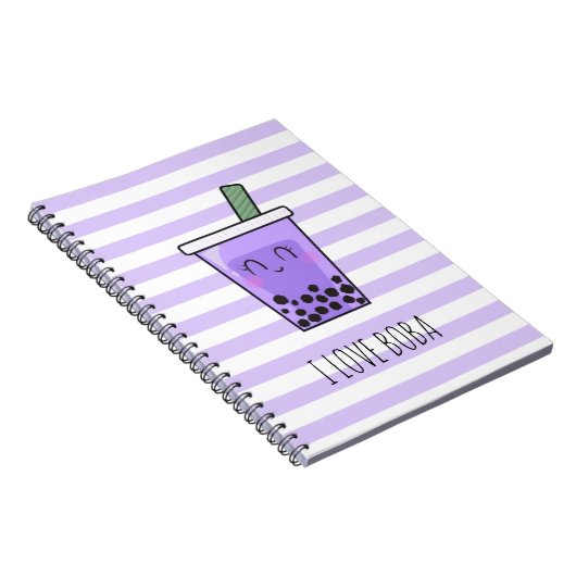 I Love Boba Kawaii Bubble Tea Taro Ube Paars  Notitieboek (Rechterzijde)