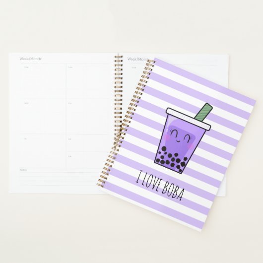 I Love Boba Kawaii Bubble Tea Taro Ube Paars  Planner (Display)