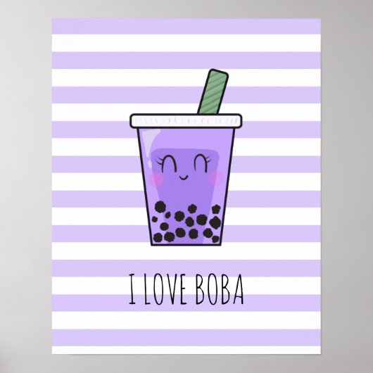 I Love Boba Kawaii Bubble Tea Taro Ube Paars Poster (Voorkant)
