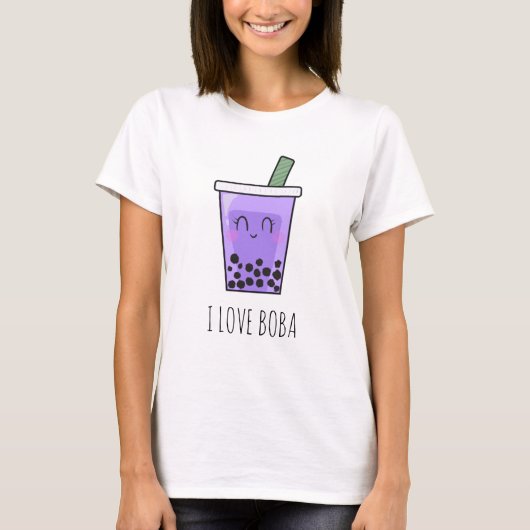 I Love Boba Kawaii Bubble Tea Taro Ube Paars T-shirt (Voorkant)