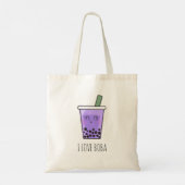 I Love Boba Kawaii Bubble Tea Taro Ube Paars Tote Bag (Achterkant)