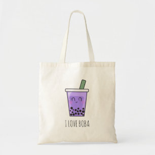 I Love Boba Kawaii Bubble Tea Taro Ube Paars Tote Bag