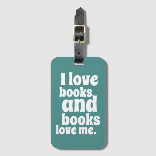 I Love Books Bagagelabel (blauwgroen) (Voorkant (verticaal))