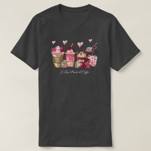 I Love Books & Coffee T-Shirt (Design voorkant)