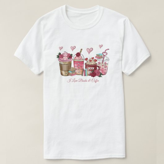 I Love Books & Coffee T-Shirt (Design voorkant)