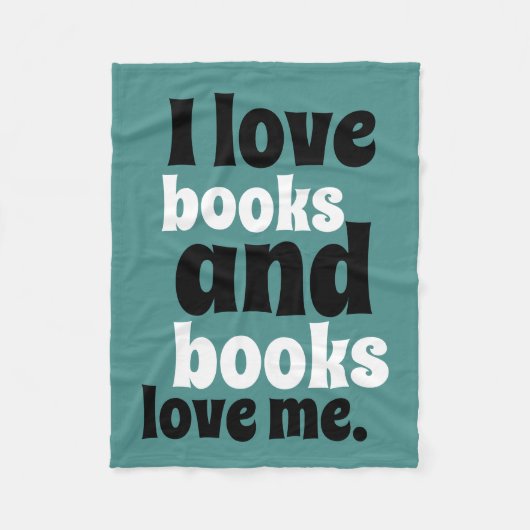I Love Books Fleece Blanket (blauwgroen & wit) (Voorkant)