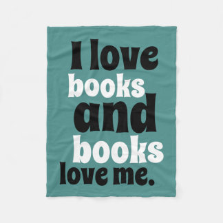 I Love Books Fleece Blanket (blauwgroen & wit) Deken