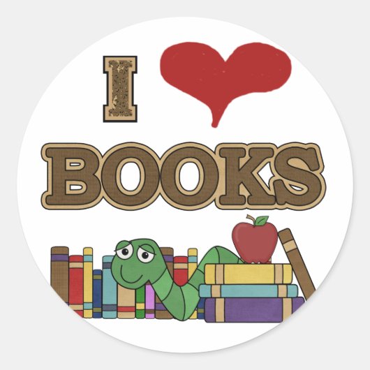 I Love Books Ronde Sticker (Voorkant)