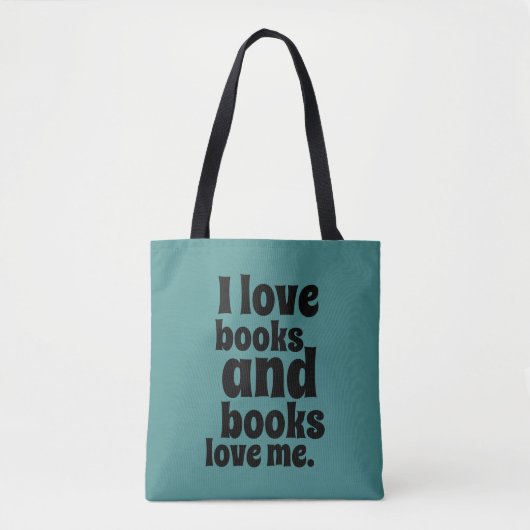 I Love Books Tas (blauwgroen en zwart) (Voorkant)