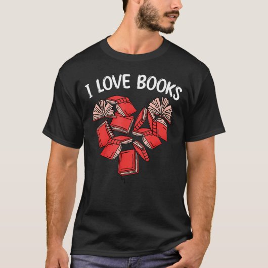 I Love Books Valentijnsdag Heart Reader B T-shirt (Voorkant)