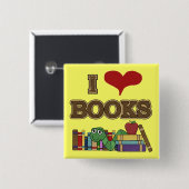 I Love Books Vierkante Button 5,1 Cm (Voorkant /achterkant)