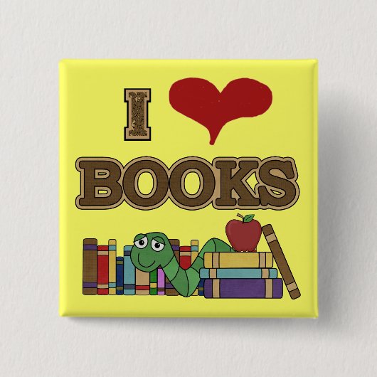 I Love Books Vierkante Button 5,1 Cm (Voorkant)