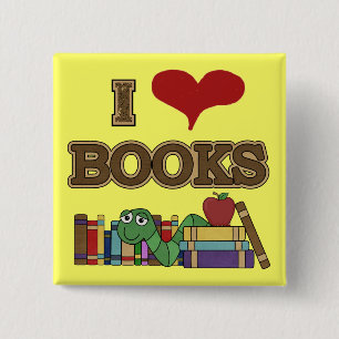 I Love Books Vierkante Button 5,1 Cm