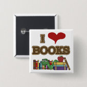 I Love Books Vierkante Button 5,1 Cm (Voorkant /achterkant)