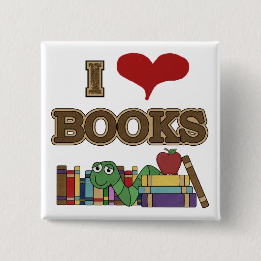 I Love Books Vierkante Button 5,1 Cm (Voorkant)