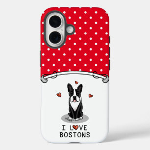 I Love Bostons - Boston Terriers (zwart-wit) iPhone 16 Hoesje