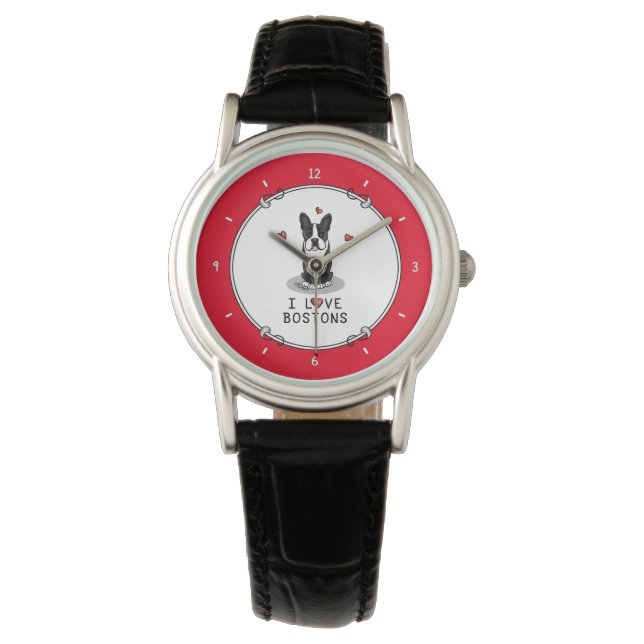 I Love Bostons - Boston Terriers (zwart-wit) Horloge (Voorkant)