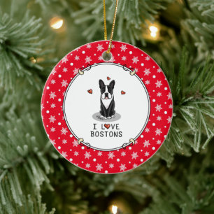 I Love Bostons Boston Terriers (zwart-wit) Keramisch Ornament